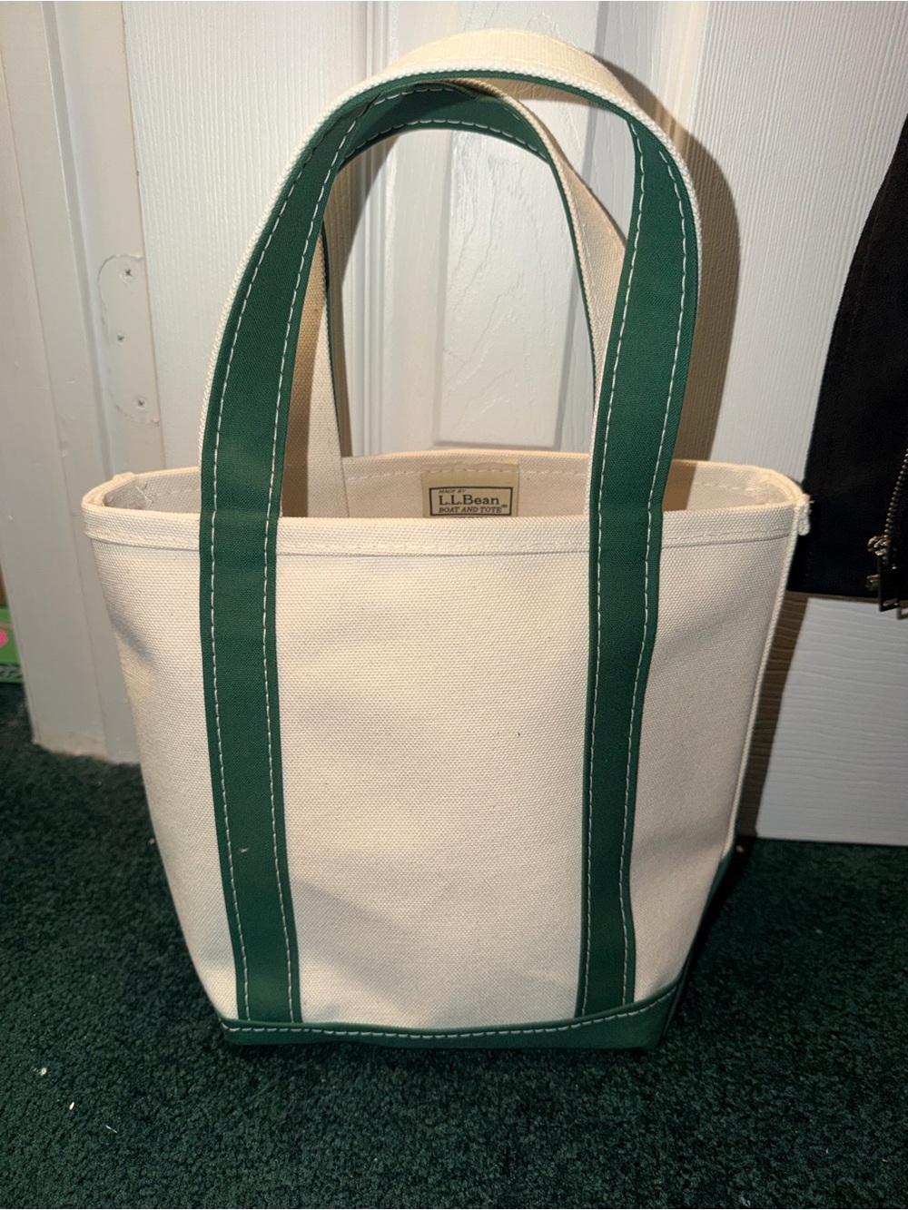 L.L. Bean Canvas Tote in Natural with Green Trim
